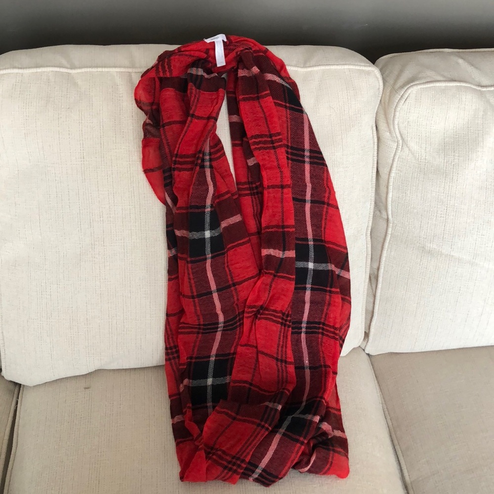 Indigo red plaid infinity scarf